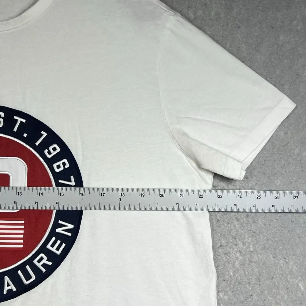 Polo Ralph Lauren Crewneck T-Shirt Men’s Large White Crest/ US Flag Embroidered